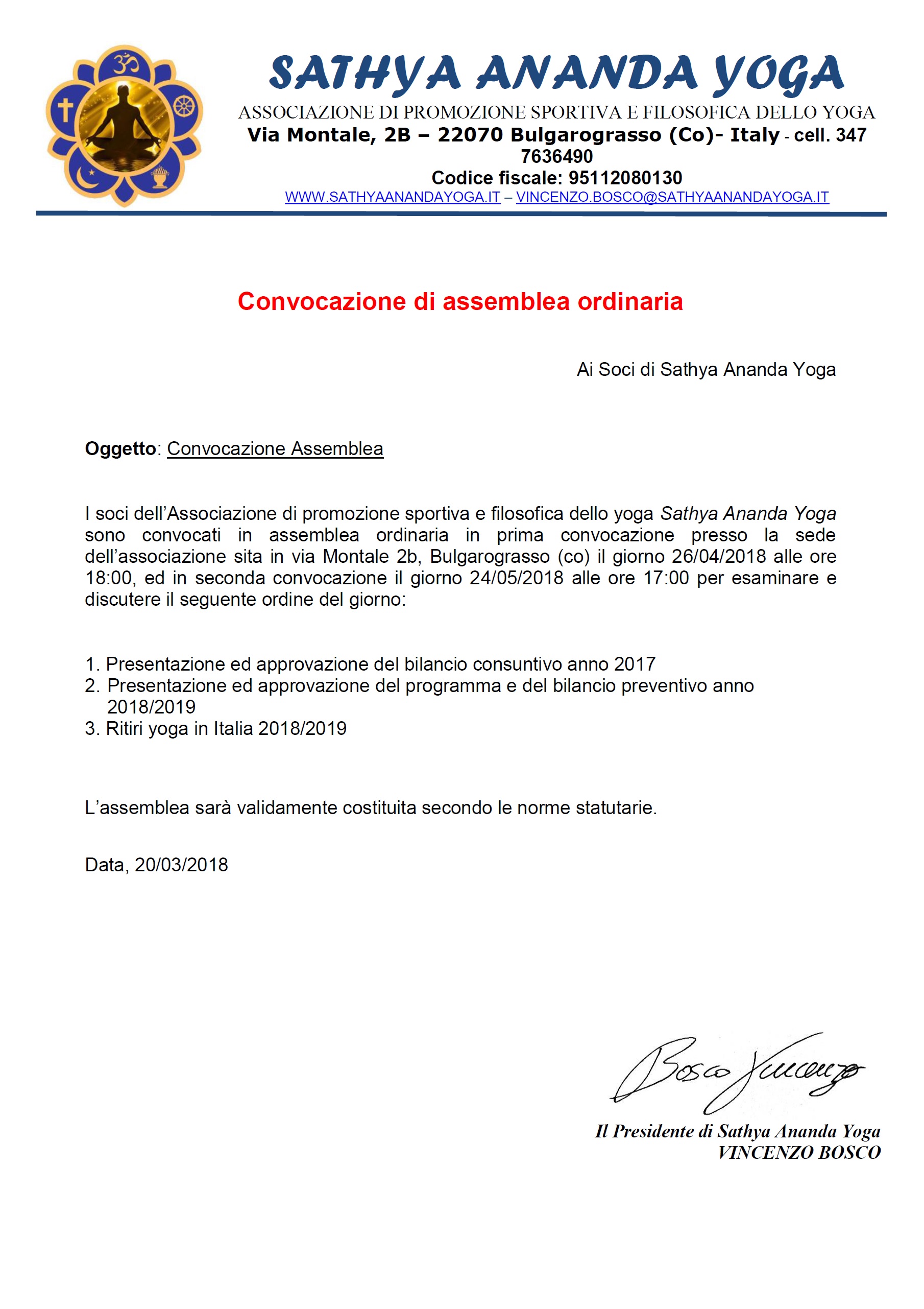 CONVOCAZIONE ASSEMBLEA SOCI